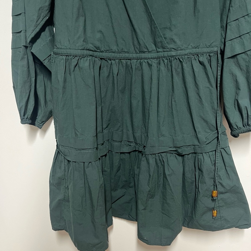 Madewell Crinkle Poplin Wrap Mini Dress in Dark Green Palm Sz M - Picture 7 of 7